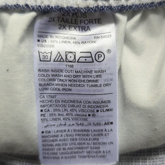 Old Navy Womens Sz 2X Plus Blue/White Linen Blend Stripe Pockets Ankle Pants - Picture 7 of 12